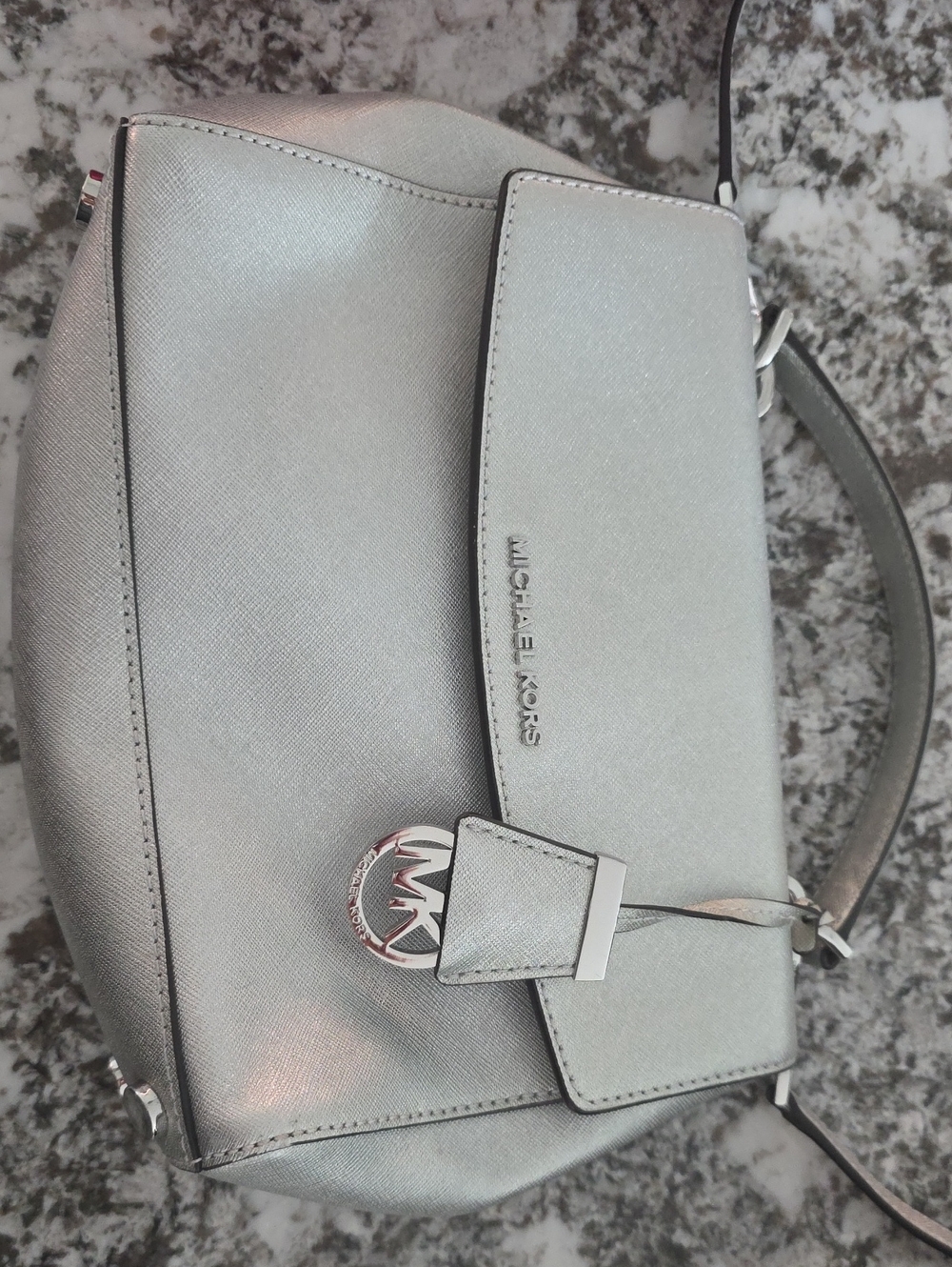 Michael Kors Metallic Silver Saffiano Shoulder Bag